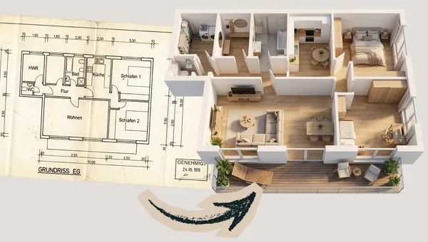 Von Grundriss-Scans zu 3D-Visualisierungen mit KI