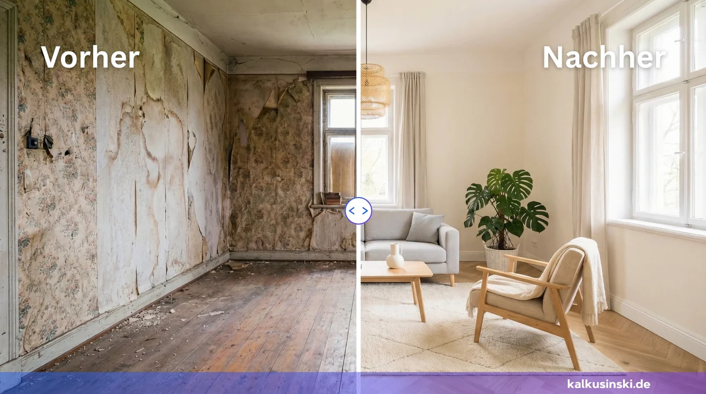 KI-Bildbearbeitung für Immobilienmakler: Vorher leerer Raum, nachher virtuell möbliert