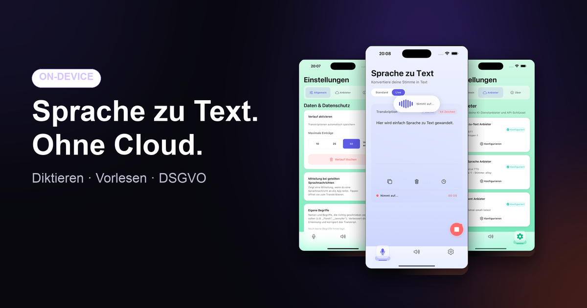 SpeakFlow AI - Sprache zu Text, vollständig ohne Cloud